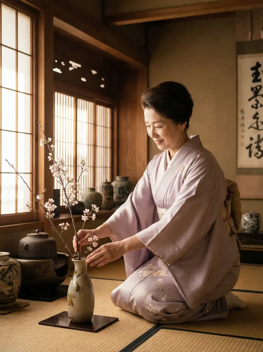 一位优雅的 《海角视频》海角视频官方入口::最新海角视频自媒体大全 在和室中插花
